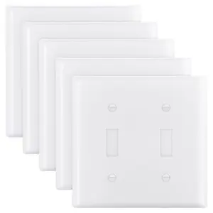 2-Gang Toggle Light Switch Outlet Covers Wall Plates 4.61 x 4.53in White 5 Pack