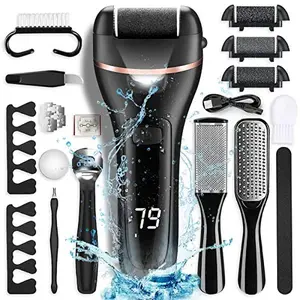 Callus Remover for Feet, Rechargeable Portable Electronic Foot File Pedicure Kit, Waterproof Foot Scrubber File, Professional Pedicure Tools, Foot Care for Dead Skin Ideal Gift, 3 Rollers