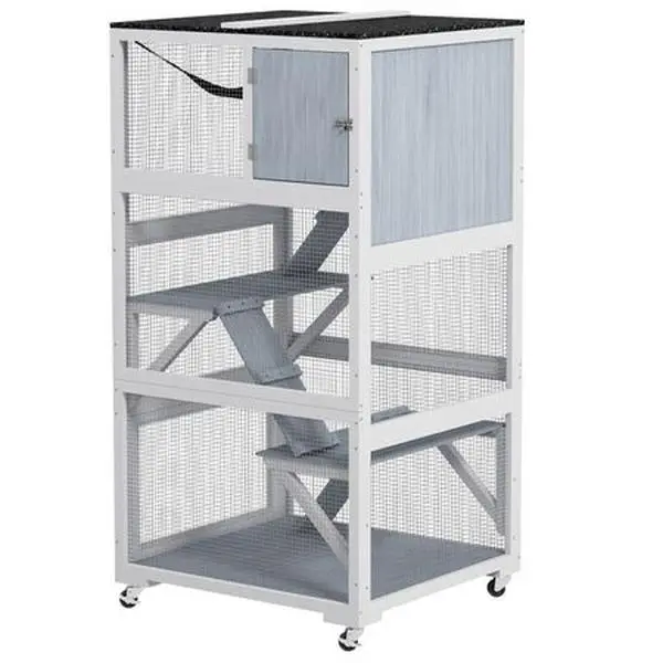 Outdoor Catio on Wheels with Multi-Level Platforms and Hammock