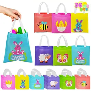 JOYIN 36 PCS Easter Gift Bags, Non Woven Easter Tote Bags with Handles Party Treat Bags for Gifts Wrapping, Egg Hunt Game, Party Supplies
