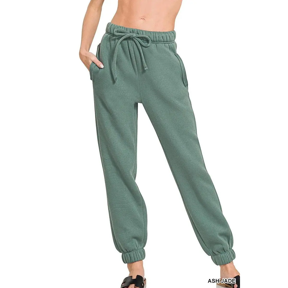 Zenana Fleece Drawstring Joggers With Pocket