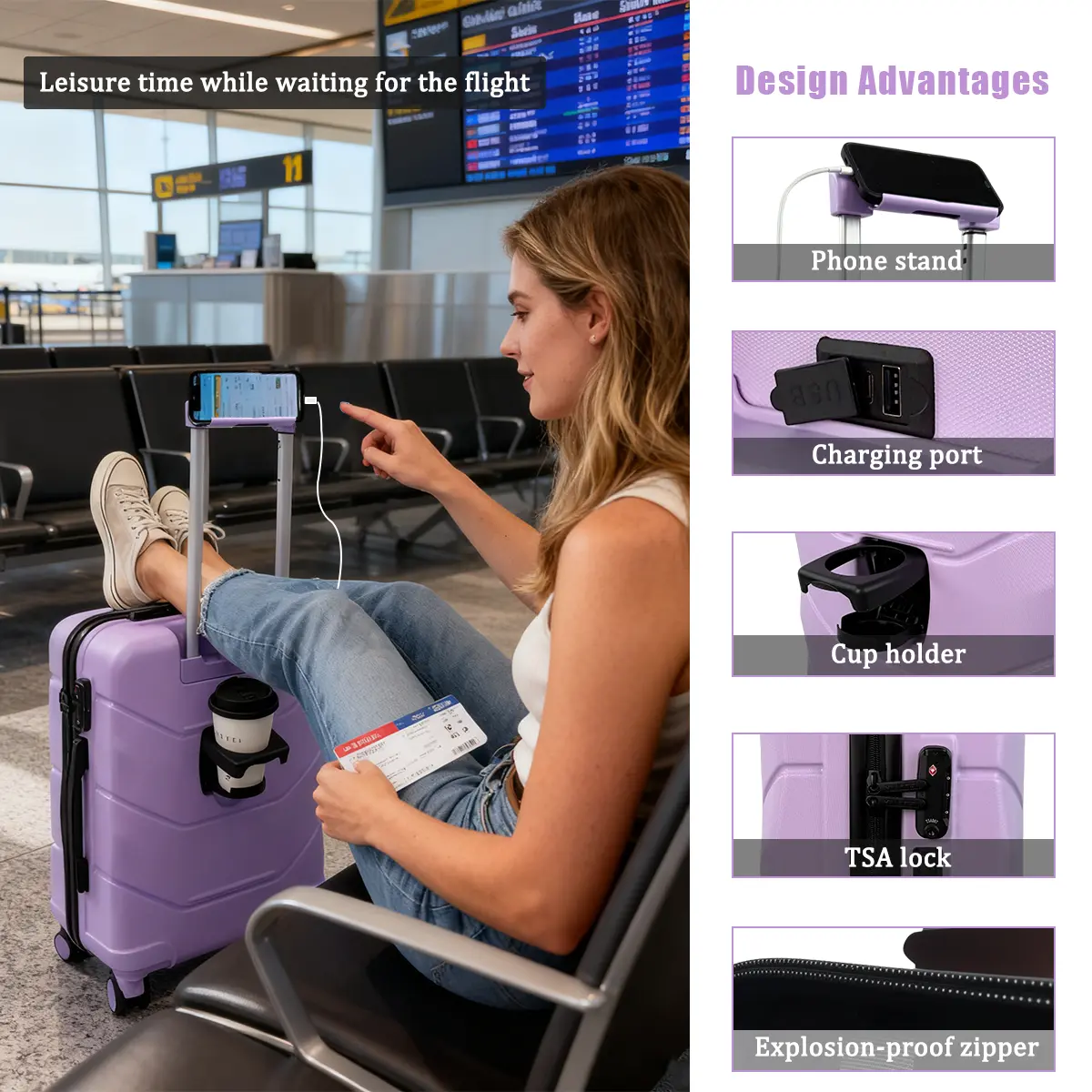saaaa　ポップコーンケース　3点 Upgraded Purple Carry-On Suitcase 13