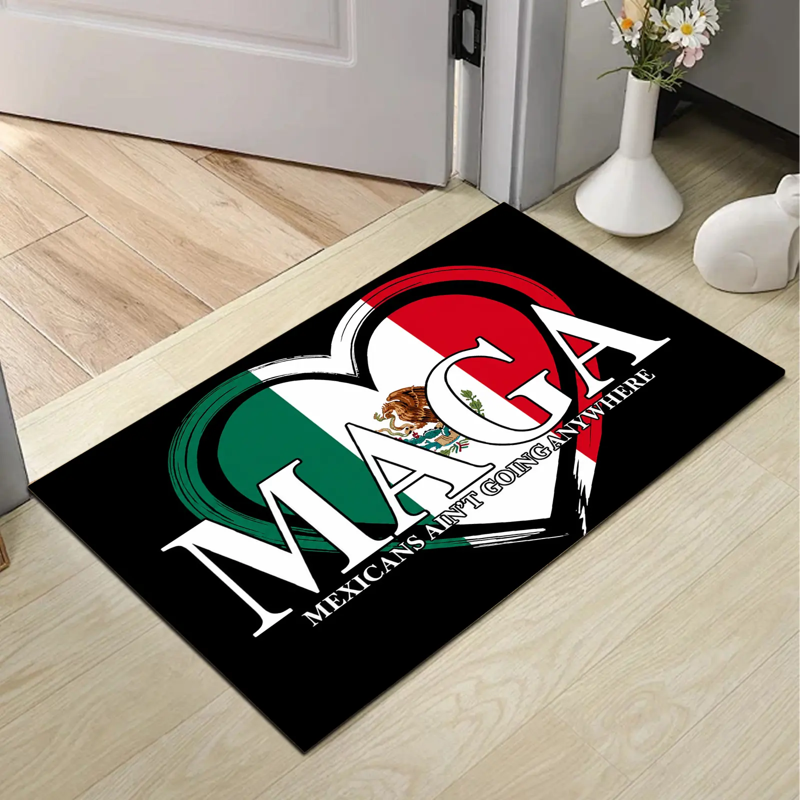 Mexicans Ain't Going Anywhere Doormat - Funny Mexican Flag Heart Welcome Mat - Non-Slip Indoor Outdoor Entrance Floor Rug - Mexican American Pride Home Decor, Anti-Slip Mat Area Rugs, Funny Slogan Doormat Area Rugs
