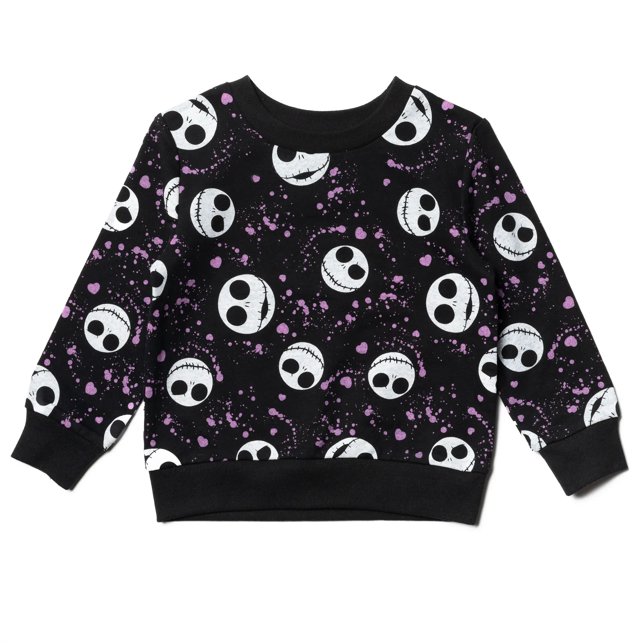 Disney Girls' French Terry Sweatshirt - Nightmare Before Christmas Jack Skellington Graphic, Drop Shoulders, Glitter Accents, Round Neck, Toddler to Big Kid Kids' Fashion Top