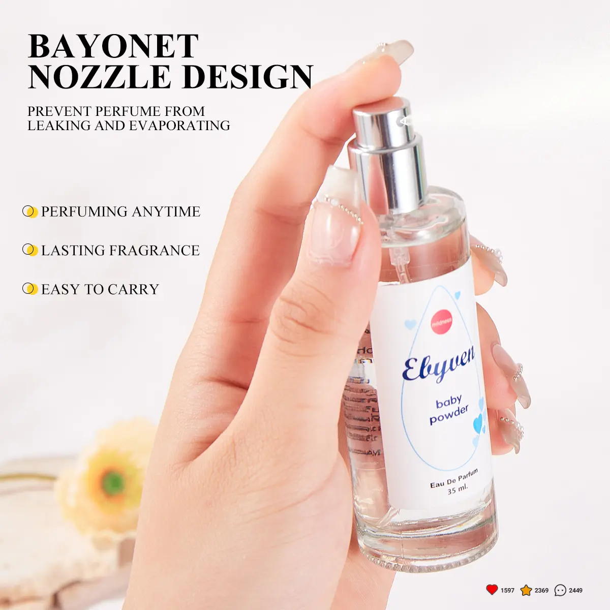35 ml Fresh Light Scent Eau de Perfume Fragrance Spray, Premium Formula with Natural Floral & Fruity Notes, Floral Scents, Long-Lasting Non-Irritating Scent, Travel Perfume, Portable, Lightweight and Suitable for Daily Touch-Ups