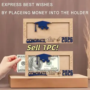 1PC Class of 2026 Graduation Money Holder, Wooden Cash Gift Box & Card Display, Unique Graduation Gift for High School & College Graduates, Graduation Favors, Graduation Party Supplies