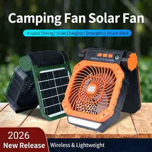 1 New Solar-powered Camping Fan, USB Charging Fan, Outdoor Camping Fishing Fan with Lighting Function, Swivel Feature, Emergency Power Bank, Large-capacity Battery, Compact, Portable, Lightweight Design for Easy Portability