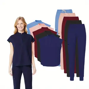 Elastic Nurse Wear Matte Set - Summer Work Clothes for Postpartum Center Doctors and Nurses Short Sleeve Top and Elastic Waist Pants Hospital Work Clothes
