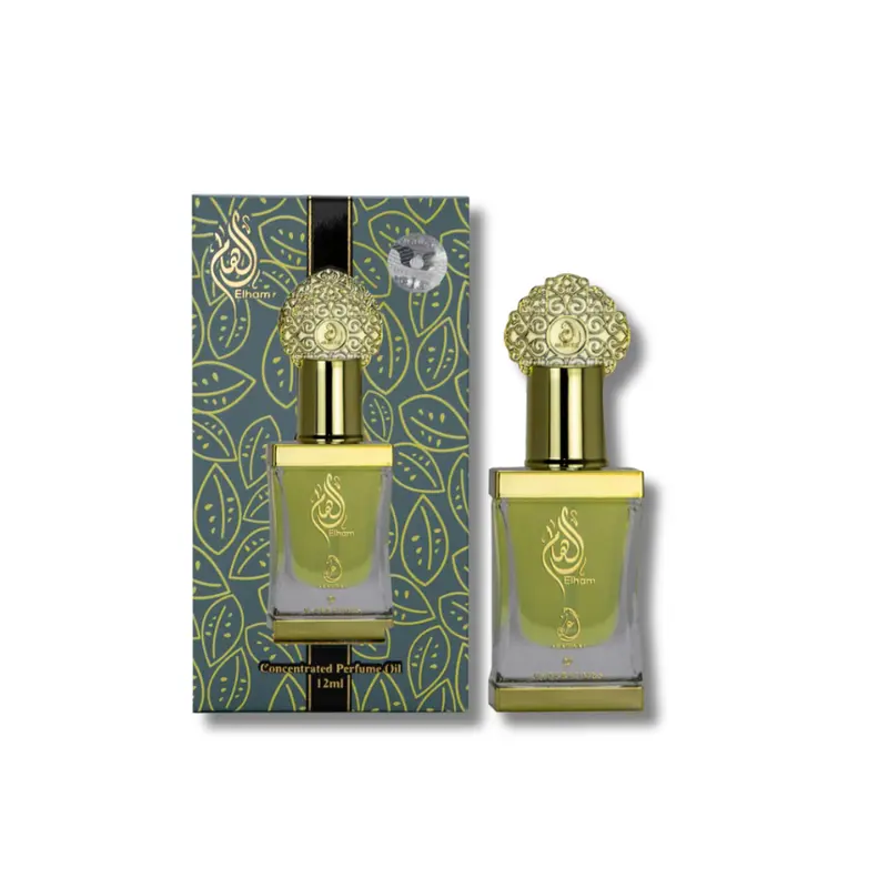 Unisex Arabiyat Elham Concentrated Arab Perfume Oil - 0.40 fl oz (12 mL) Long-Lasting Amber Woody Fragrance, Aromatic Floral Notes, Bergamot, Rose, Sandalwood Undertones, Vanilla Drydown, Vetiver Base, Fresh, Cedar, Fruity Accents