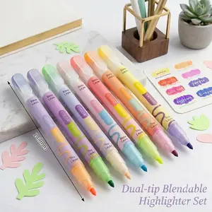 NOLUCK Dual-Tip Highlighter Marker Set, Broad and Fine Point Tips, No Bleed, Ideal for Bible Highlighting, Journaling, School and Office Supplies, Assorted Ink Colors, 8-Pack