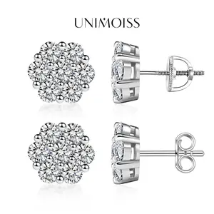 UniMoiss Flower Stud Earrings Screw Back/Butterfly Back VVS Moissanite Earrings Daily Costume Jewelry Accessories Perfect Birthday Anniversary Gift for Women