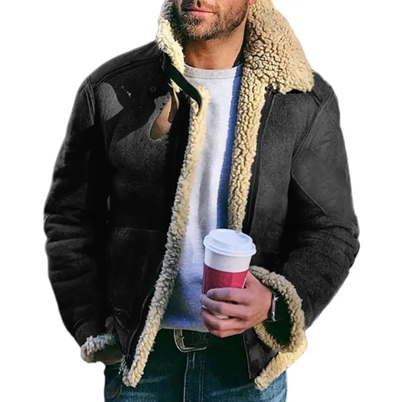 Mens Leather Bomber Jacket Warm Piolt Winter Shearling Jackets Aviator Coat