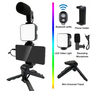 Smartphone Video Kit – Phone Holder with Microphone, LED Light & Tripod Stabilizer
