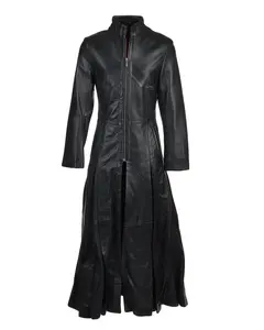 MotorCycleJackets Women's Black Long Length Real Sheepskin Leather Gothic Coat