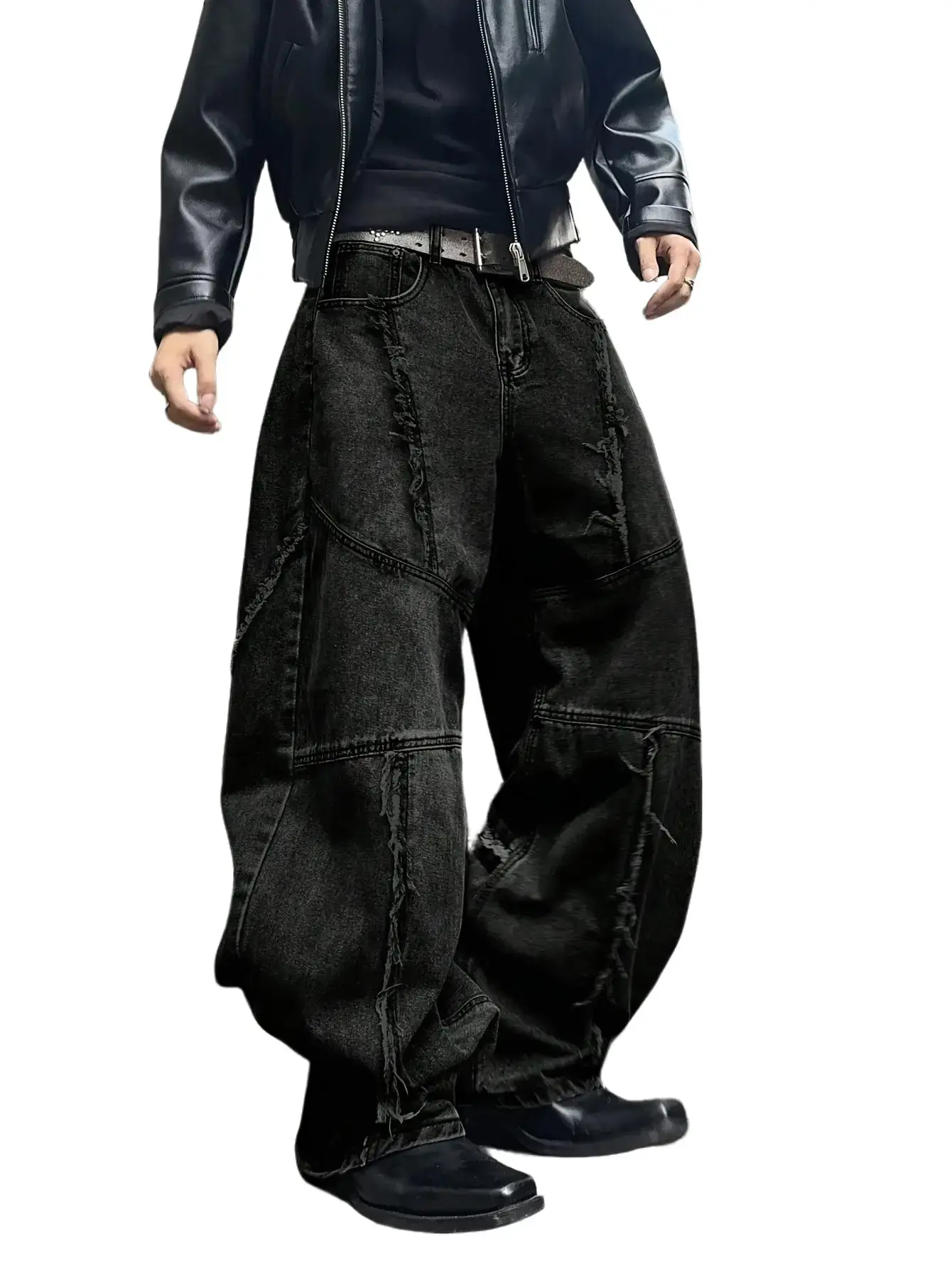 Men's Ripped Stacked Flared Jeans in a Loose Wide-Leg Fit, Cotton Blend Denim Pants for All-Season Daily Streetwear, Flare Jeans, Relaxed Jeans