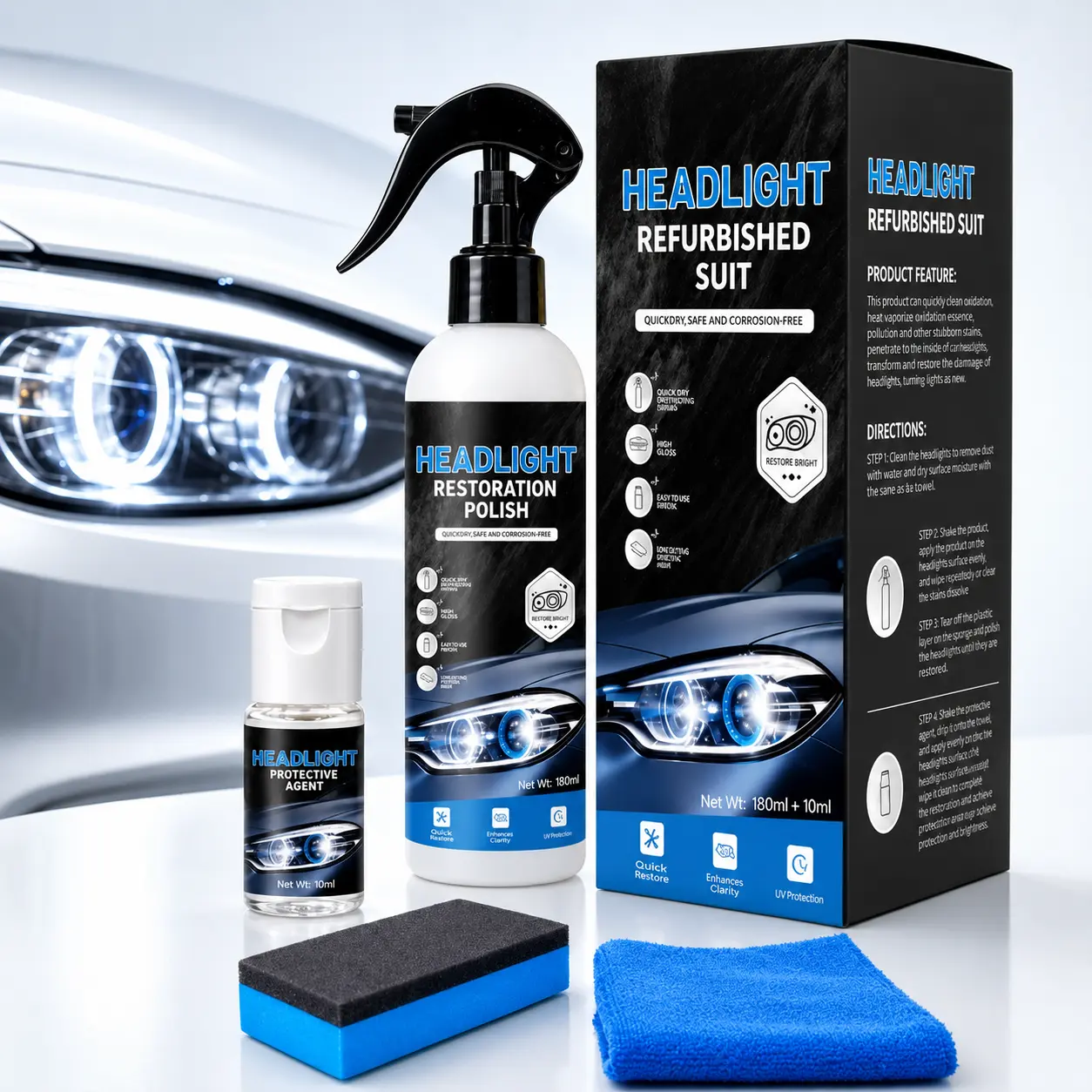 TIREVO Automotive Headlamp Restoration Fluid - Car Detailing Products for Oxidized, Yellowed, Blurred Headlamps with Enhanced Crystalline Coating Refurbishing Function