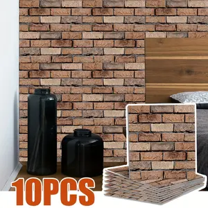 10PCS-Increase the thickness of the boxed self-adhesive waterproof and moisture-proof wallpaper 3D Wall Panels ceramic tile wall sticker, living room background wall luxury decoration bathroom waterproof DIY brick sticker