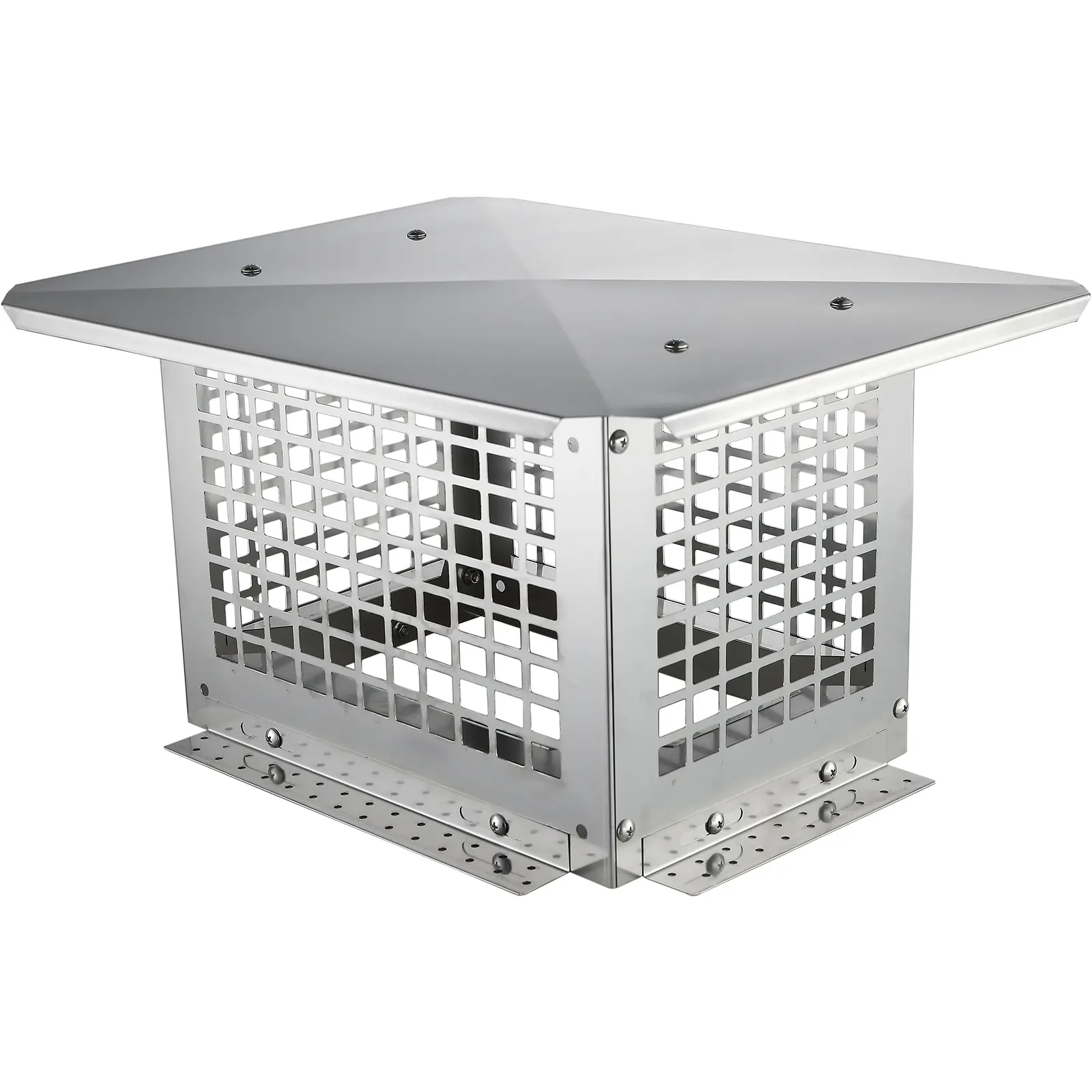 VEVOR 13x9 in 304 Stainless Steel Chimney Cap, Windproof Mesh Frame, Stable Bottom Mounting, Easy Installation with Instructions, Practical Accessories, Blockage Guard for Clay Flue, Brick-and-Mortar Chimneys, Silver Outdoor Vent Cover, Square Base, 4-Ste