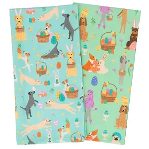 Puppington Easter Kitchen Towels - Dog Dish Towel Easter Decorations for The Home - Green and Light Blue Kitchen Towels for Spring Decor 2-Pack (Egg Hunt Hounds)
