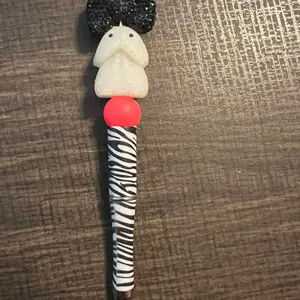 Glittery Richard Beaded Focal Pen Clear with Zebra Print Grip and Unique Design