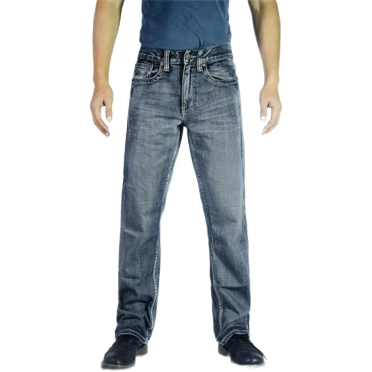 Flypaper Men's Bootcut Blue Denim Jeans - Menswear, Regular-Loose Fit, Cotton Fabric, Men's Work Pants, Day