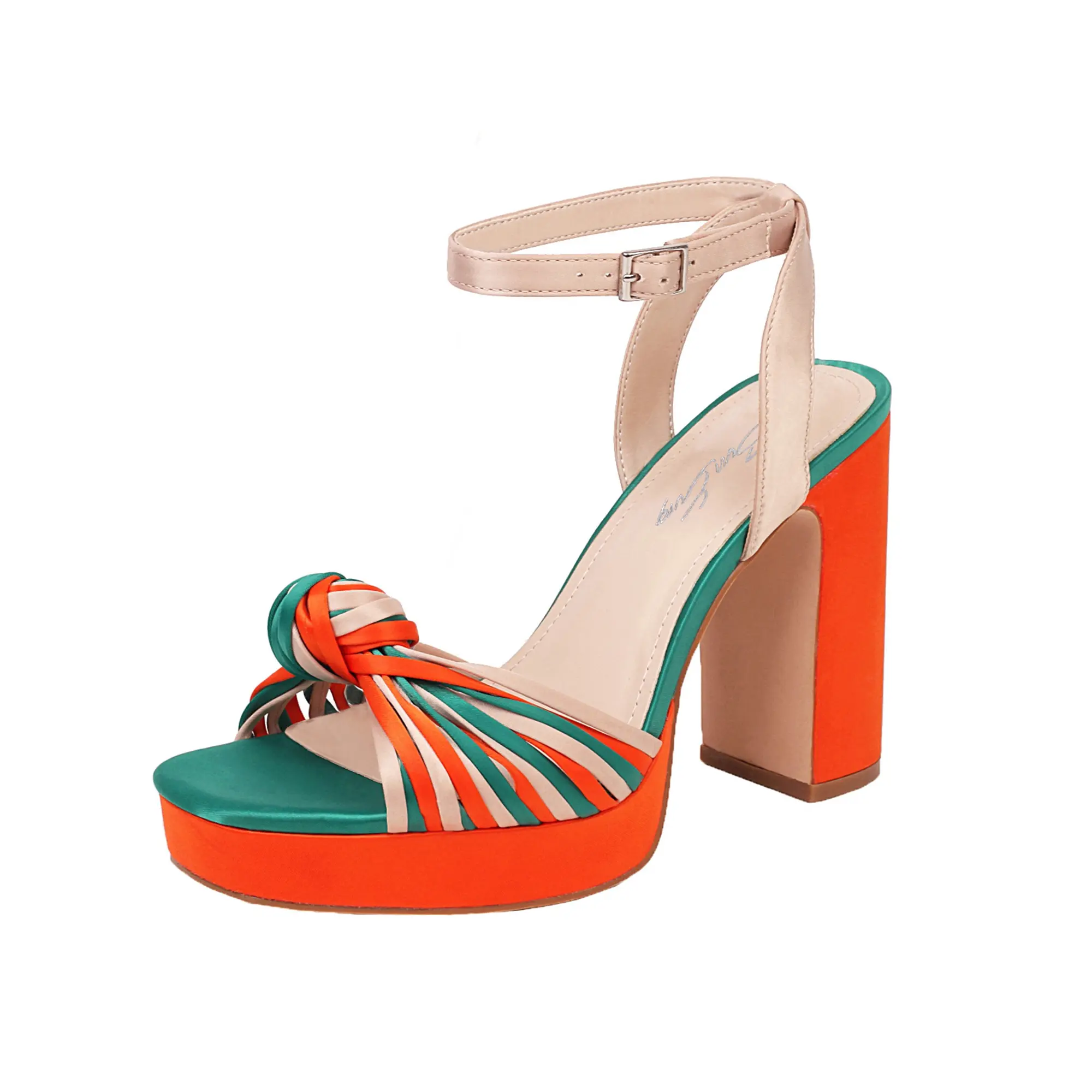 Women's Strappy Platform High Heels, Satin Square Toe Sandals with Multicolor Bowknot, Adjustable Ankle Strap Chunky Block Heel for Party, High Heel Platform, Unique Heels For Women