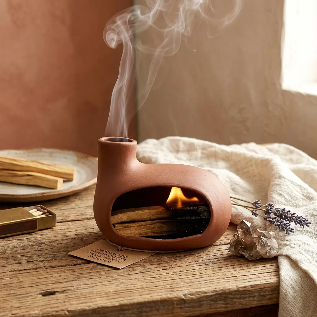 Terracotta Palo Santo Holder - Modern Chiminea Incense Burner for