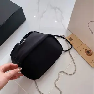 Mini Nylon Cloud Top Handle Bag for Women, Lightweight Crossbody Purse with Chain Strap, 22x14x14cm,  Black Satchel for Daily & Party Use