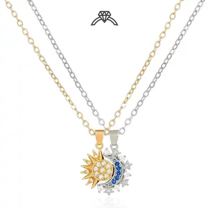 Women Sun Moon Magnetic Pendant Necklace Nickel Free Copper Lightweight Elegant Jewelry Gift for Party Back to School