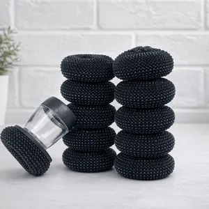 Press-out liquid dishwashing brush with 10 replaceable heads; heavy-duty kitchen cleaning brush suitable for cookware, frying pans, sinks, stoves, tableware, and nonstick pans; built-in reservoir for convenient press-out operation.