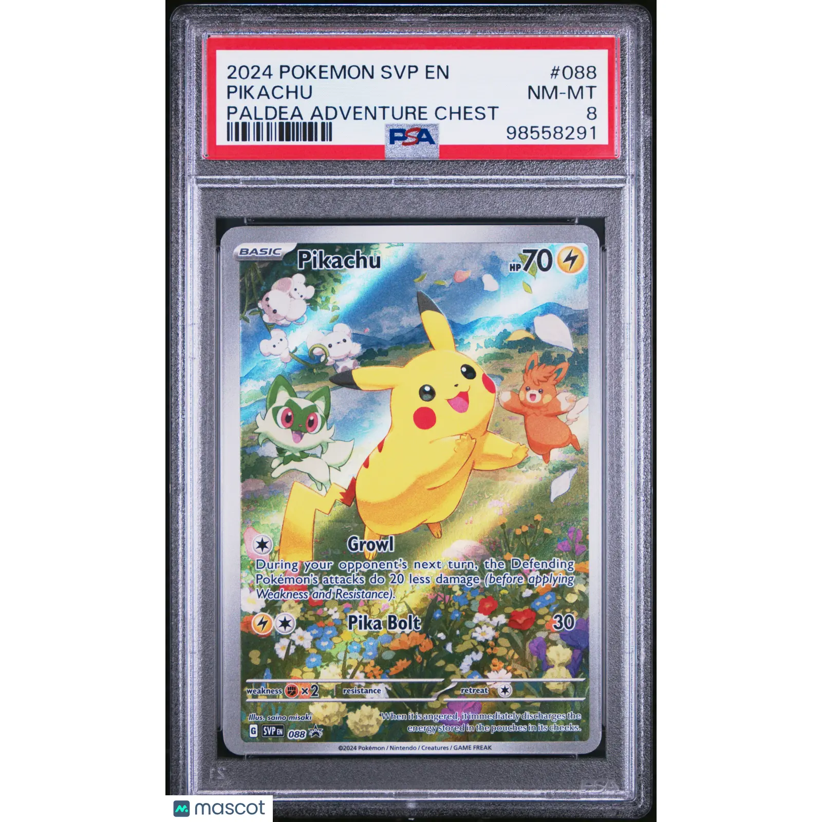 2024 POKEMON SVP EN-SV BLACK STAR PROMO PALDEA ADVENTURE CHEST PIKACHU PSA 8