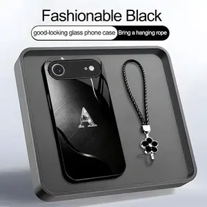 Black Wave Art 26 letter Phone Case, Suitable for [iPhone 17 Air] high-end women's, Lanyard a beautiful four-leaf clover lanyard is included🍀 952
