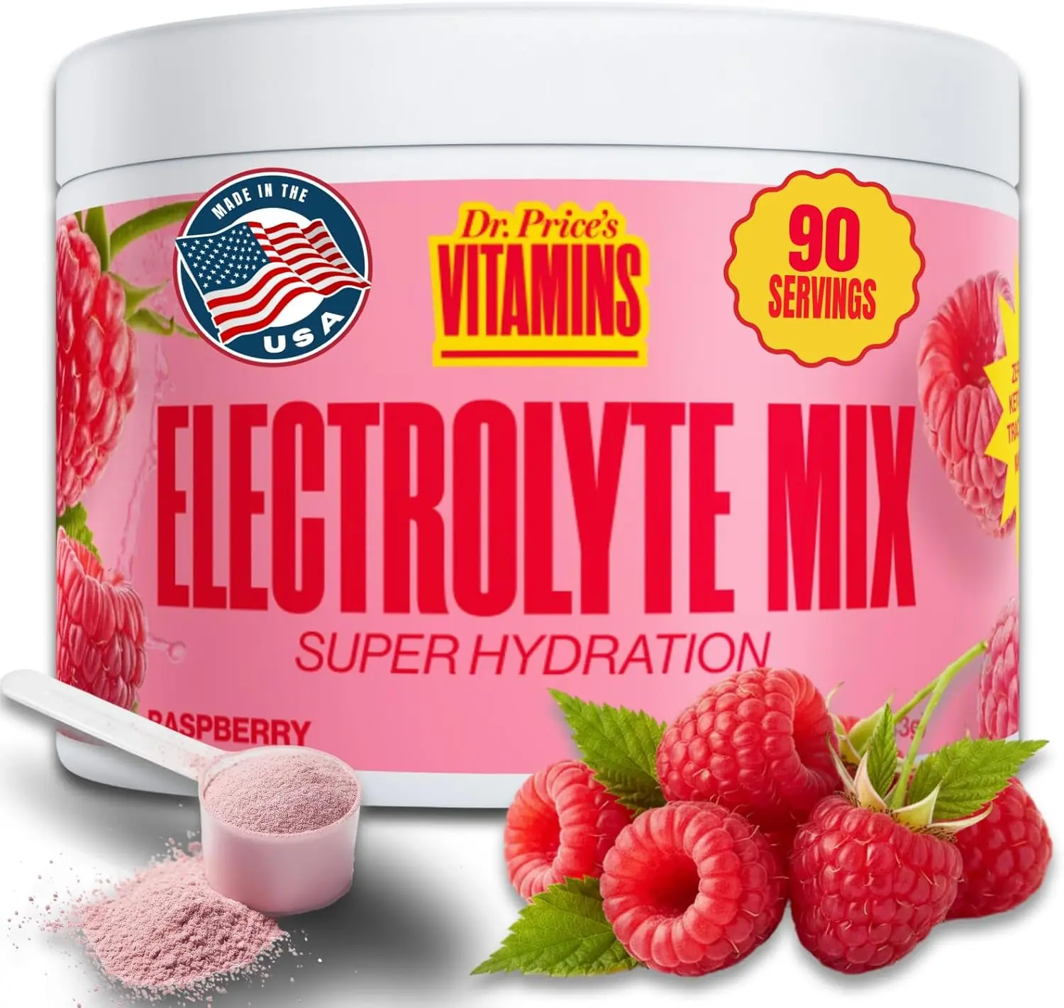 Dr. Price’s Electrolytes Powder Bulk – Raspberry, 90 Servings | Sugar Free Hydration Drink Mix with 72+ Trace Minerals, Manganese | Keto Electrolytes | Vegan, Doctor-Formulated, Made in USA