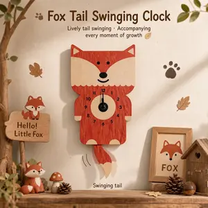 Cute Fox Tail Swinging Wall Clock, Perfect Gift for Living Room, Kitchen, Bedroom, Office, Classroom, Decoration