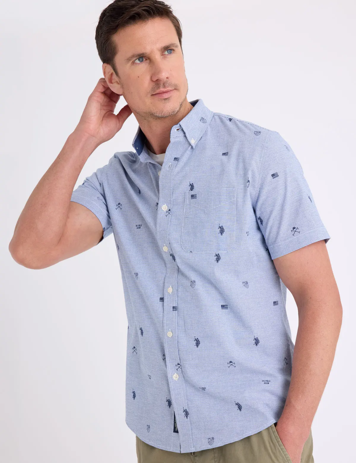SHORT SLEEVE ALLOVER LOGO MADRAS SHIRT