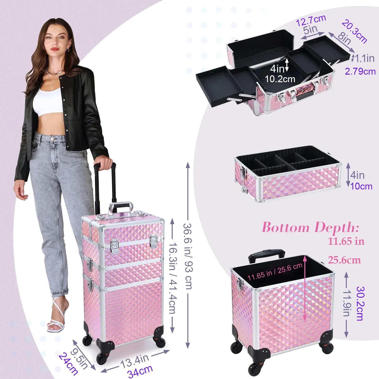 Rolling Makeup Case 3 In 1 Removable Make Up Case Cosmetology Case On Wheels Large Capacity Lockable Makeup Trolley For Salon Rolling Makeup Case 3 In 1 Removable Make Up Case Cosmetology Case On Wheels Large Capacity Lockable Makeup Trolley For Salon