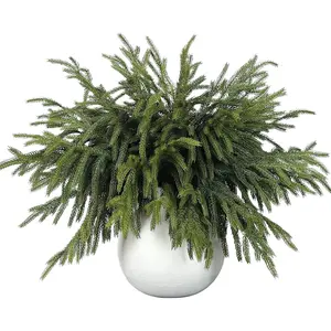 16-Pack Waterproof Plastic Real Touch Norfolk Pine Branches (18in) - Decorative Artificial Christmas Greenery Stems, Fake Cedar Pine Picks for Vase DIY Crafts, Window & Home Decor