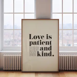 Unframed, Room Decor, Christian Bible Verse Print for Home 1 Corinthians 13 Artwork Baptism Gift Wall Art Love Is Patient And Kind Faith Wall Art