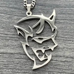 Demon Necklace SRT - 1.5" Mirror Polished Stainless Steel Pendant with Laser Carved Demon Design & Choice of Chain Free Gift Included