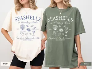 Comfort Colors Seashells and Wedding Bells Shirt, Custom Coastal Beach Bach Shirt, Beach Bachelorette Shirt, Custom Bridal Party Shirt
