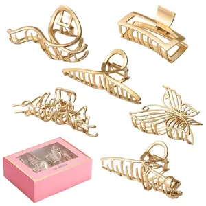 6 Pack Large Metal Hair Claw  - 4 Inch Big Gold Jaw Hair Clamp for Women and Thinner, Thick Hair Styling, Strong Hold, Fashion Hair Accessories undo  hair banana clip