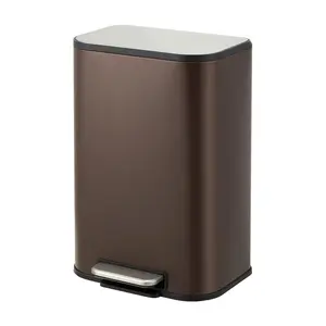 Garvee Small 3.2 Gallon Stainless Steel Kitchen Garbage Can with Soft-Close Lid, Rectangular Design, Step-On Pedal, and Removable Inner Bucket for Home, Office, Bathroom, and Living Room in Brown