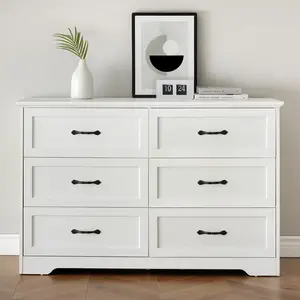 Wood Dresser for Bedroom, 5 Drawer or 6 Drawer Chest of Drawers with Wide Metal Handles, Farmhouse Modern Storage Organizer, Engineered Wood Dresser for Bedroom Living Room Kids Room Entryway TV Stand in Multiple Colors