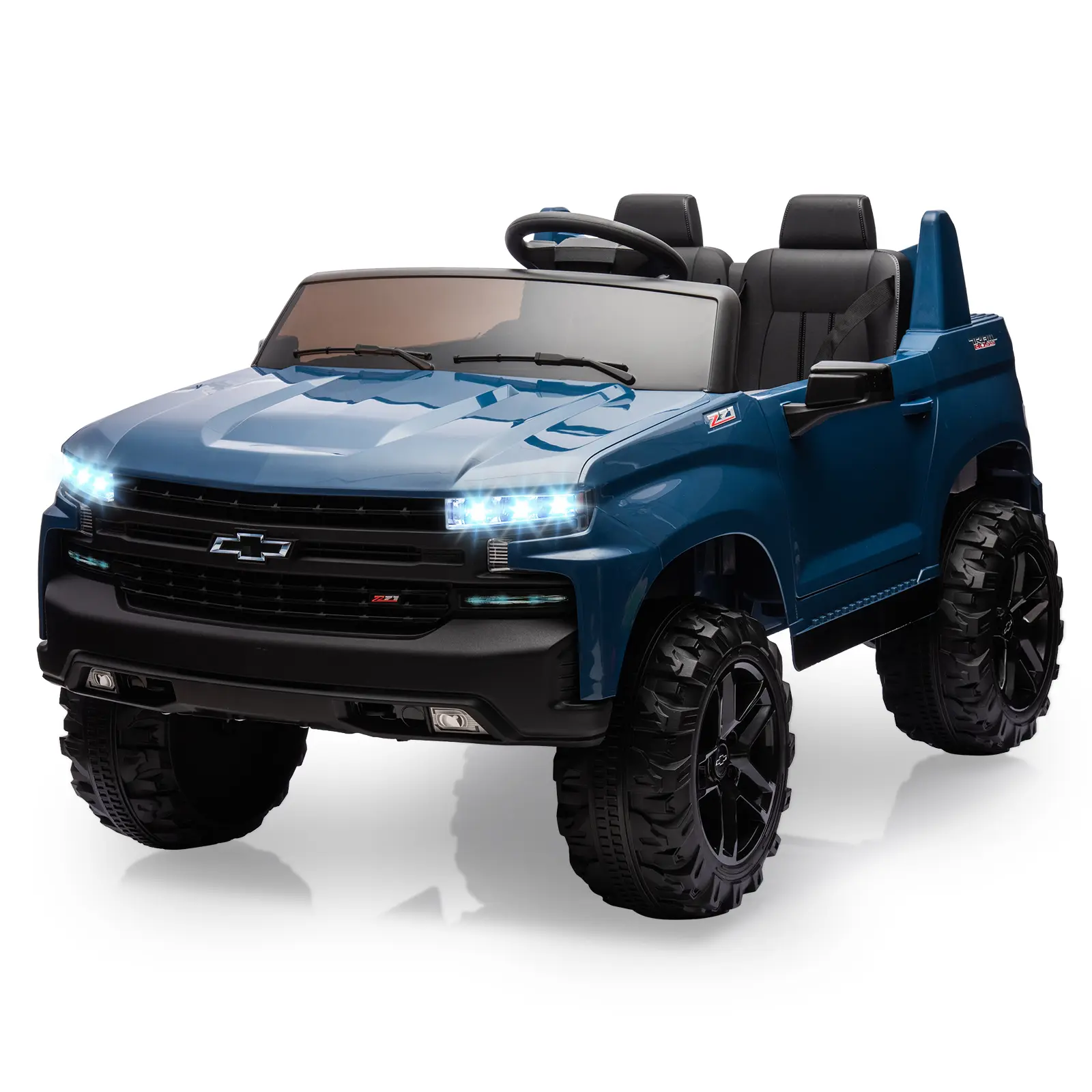 【Christmas Gift】24V Licensed Chevrolet Silverado Kids 2-Seater Ride-On Car, Remote Control, LED Lights, Music, Powerful Dual Motors, Outdoors, Horn, Metal Frame, Authentic Details