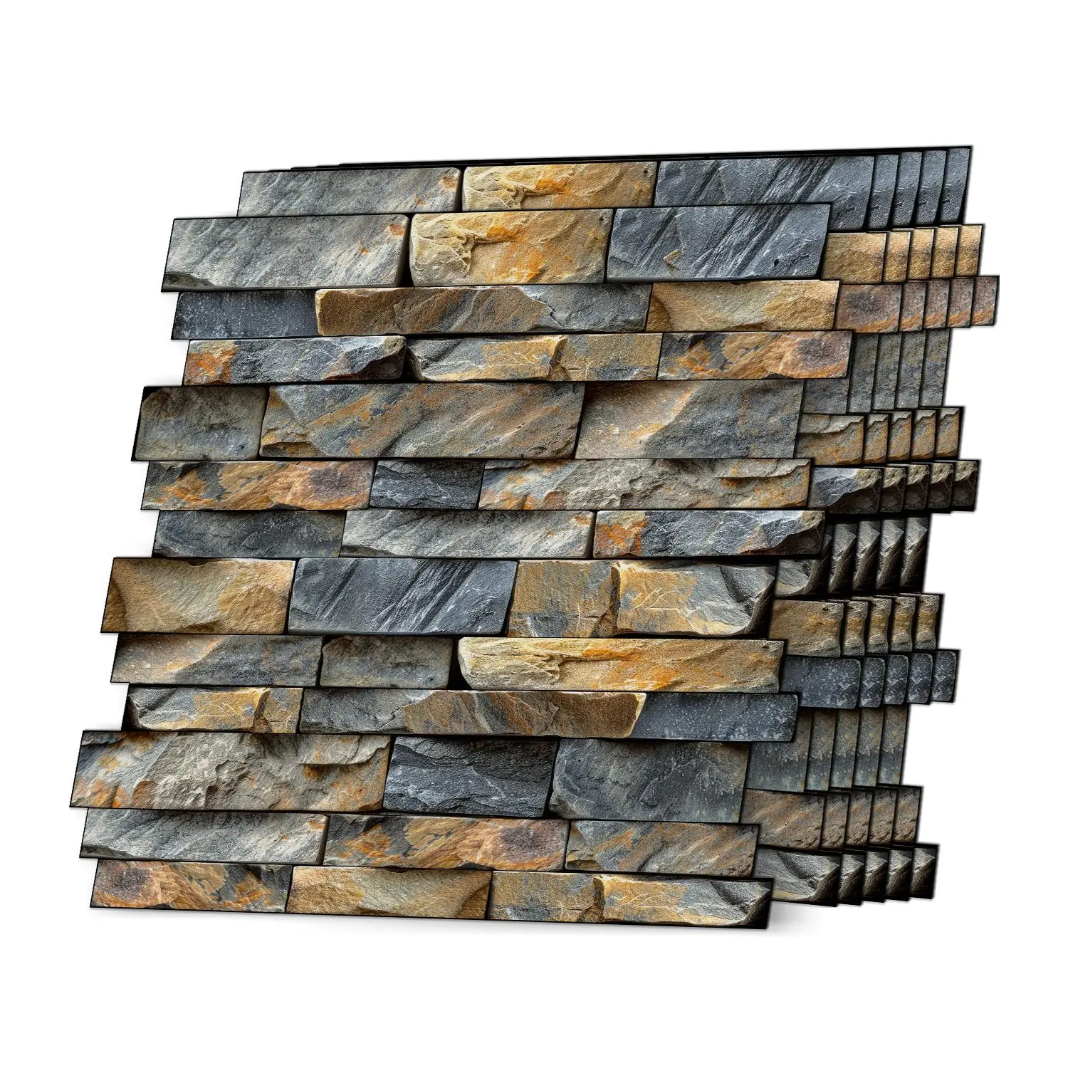 Self-adhesive Wall Tile, 12pcs/set 3D Stone Brick Pattern Wall Sticker, Wall Decal, Peel and Stick Wallpaper Designs, Textured Wall Paper for Interior Walls Home Kitchen Living Room Bathroom Decor, Decorative, Modern, Interior