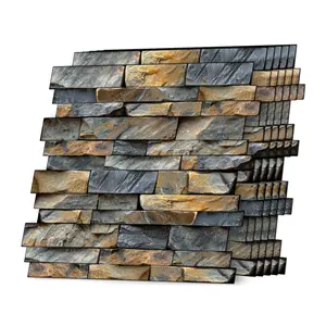 Self-adhesive Wall Tile, 12pcs/set 3D Stone Brick Pattern Wall Sticker, Wall Decal, Textured Wall Paper for Home Kitchen Living Room Bathroom Decor, Decorative, Modern, Interior