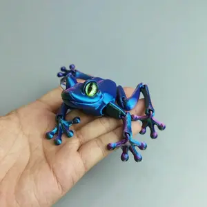 Realistic 3D Printed Frog Statue with Movable Eyeballs, Random Color Gradient Decorations, Perfect for Festivals & Gifts