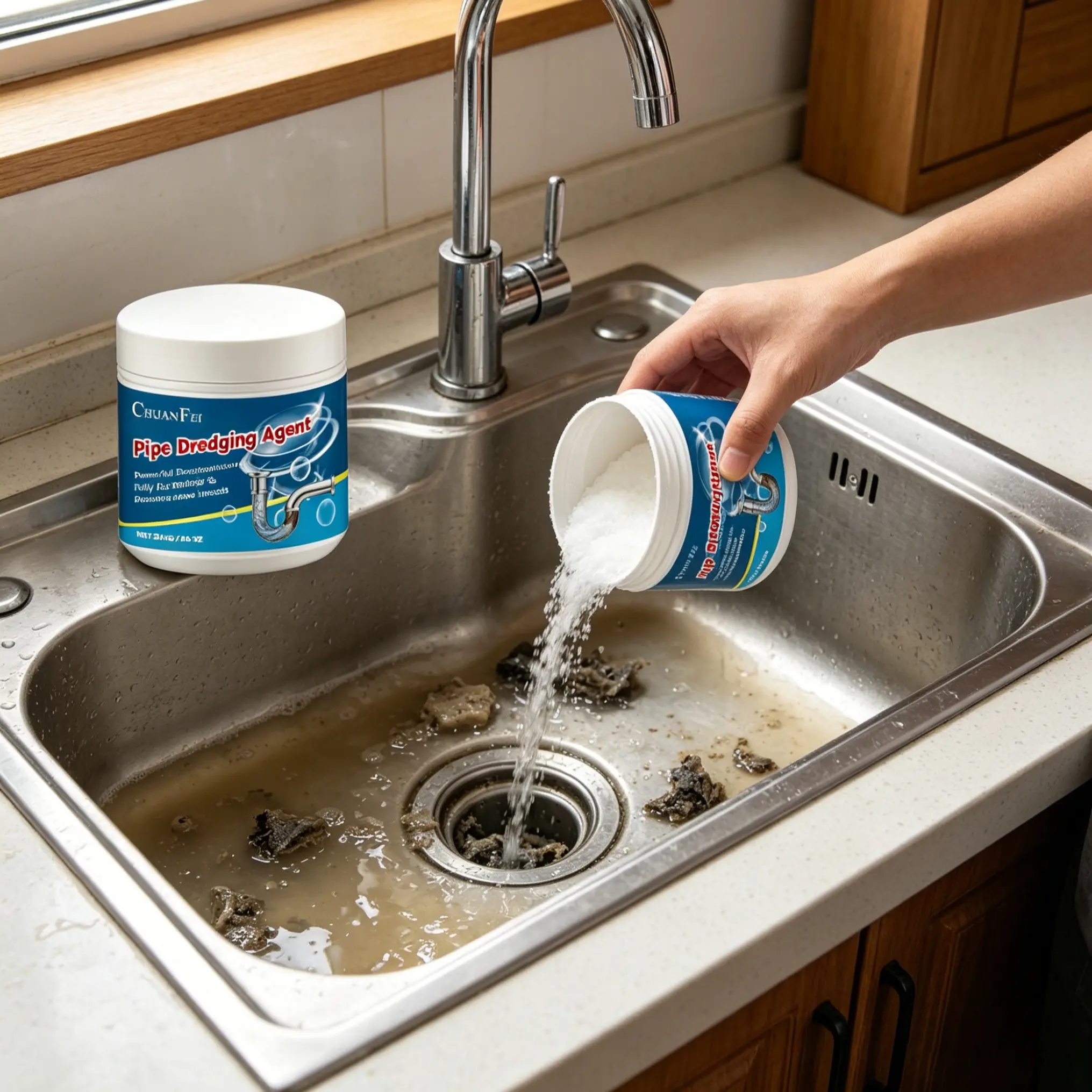Pipe Dredging Agent, 1/2 Boxes 200g KitchenBathroom Drain Clog Cleaning Dredge Agent,Household Cleaner for Sewer, Drain ClogRemover, Drain Opener, Drain Cleaner Powder, Kitchen Drains, Drain Unclogger, Household Plumbing Cleaner, Home Cleaner