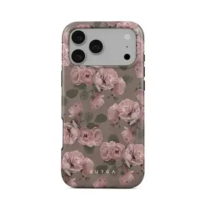 Burga Vintage Glamour iPhone Case - Luxury High-Gloss Tough Case for iPhone 17 16 15 14 13 12 11 Pro Max - Premium Shockproof Dusty Pink Rose Floral Cover - Gift for Her