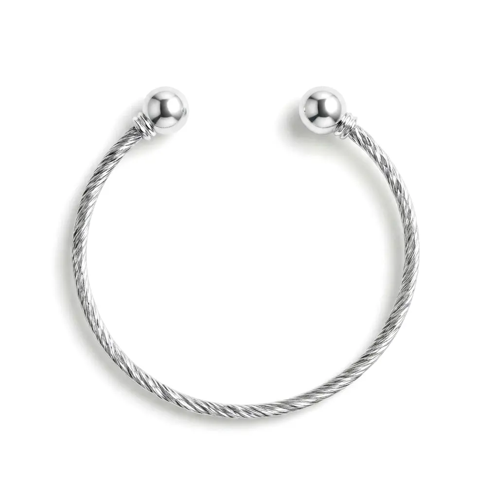 4.5" Cable Ball Cuff Baby / Toddler Bracelet - Sterling Silver